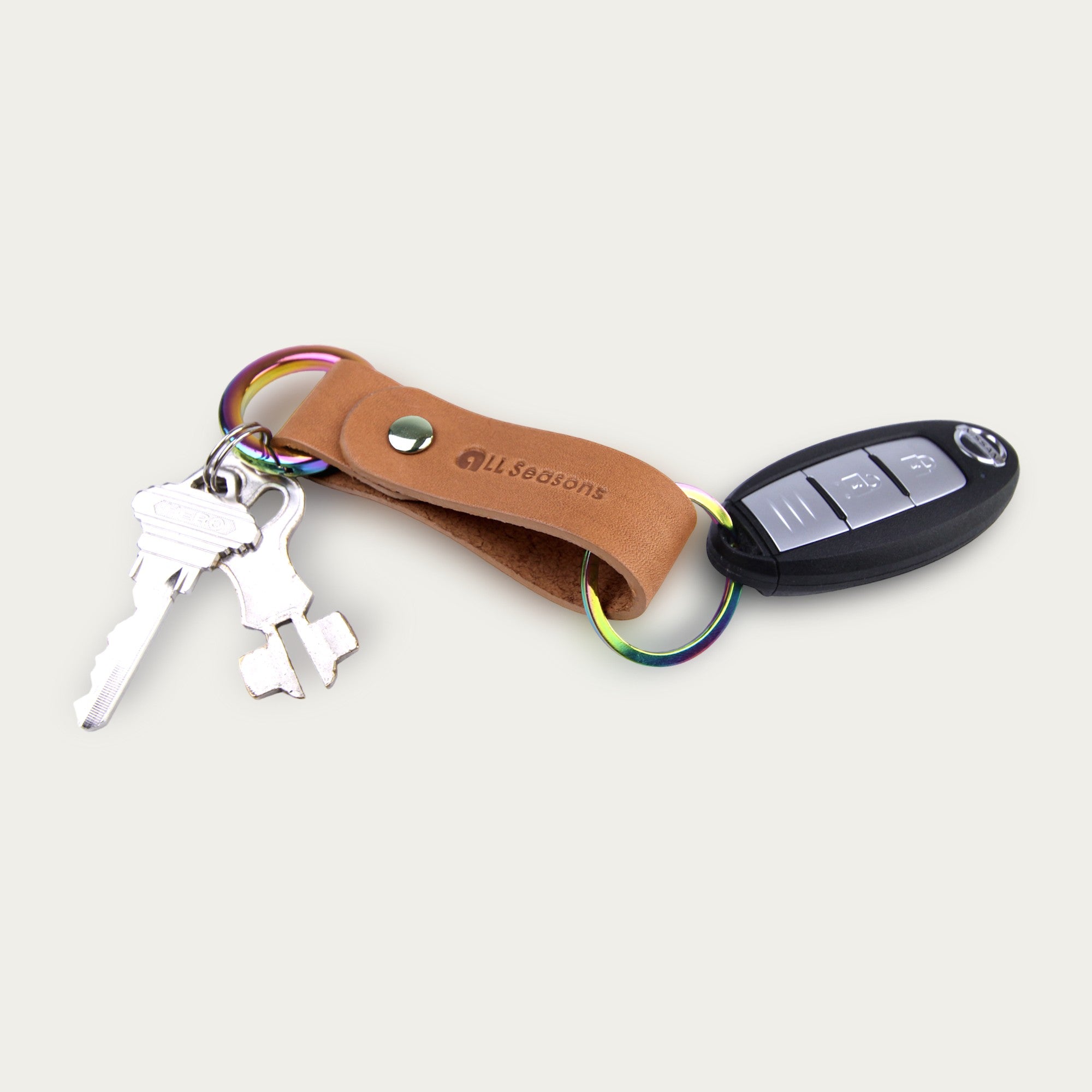 2 Rainbow Keychain Circular&Flat Round [Smooth Leather] V.1