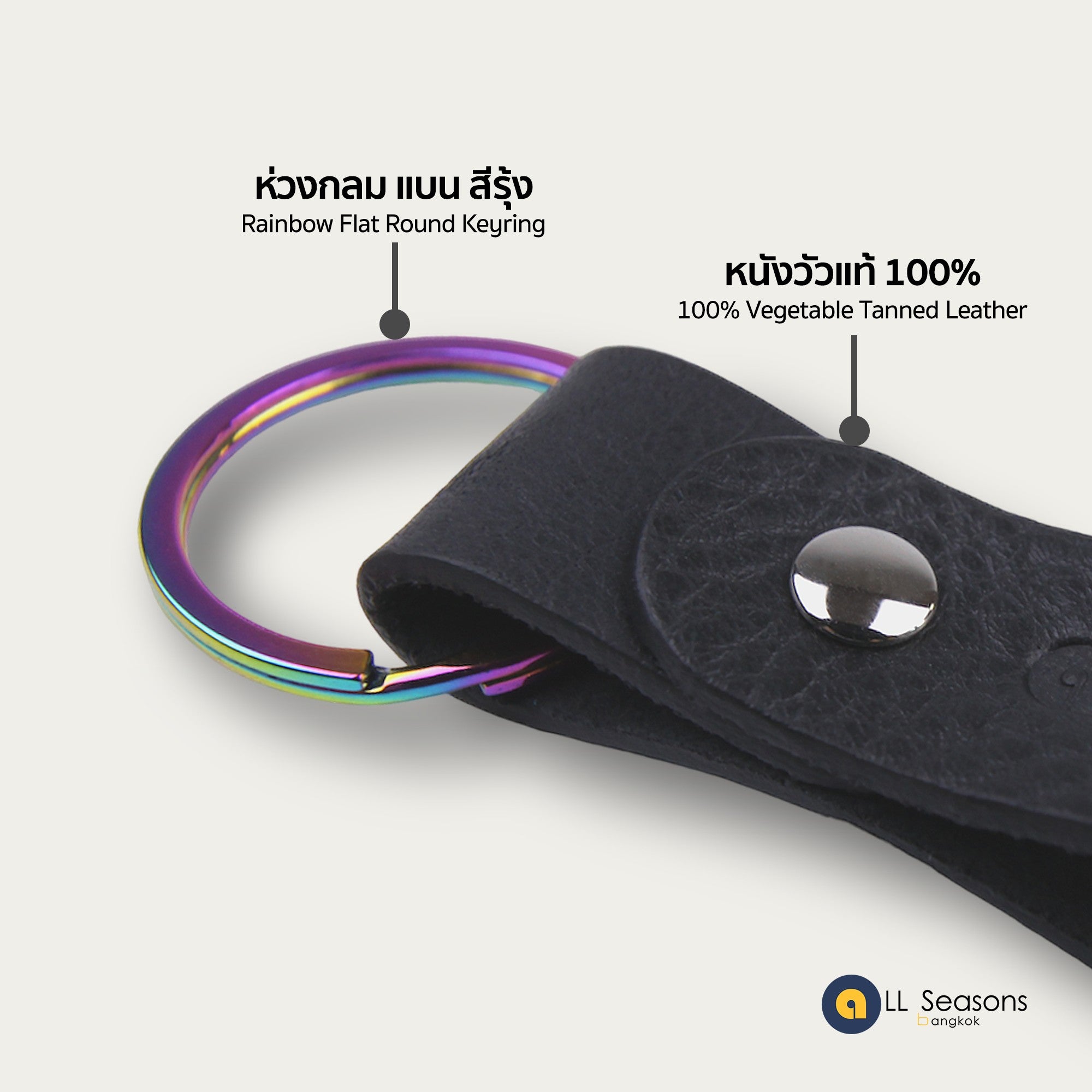 A Rainbow Flat Round Keychain [Mill Grain Leather] V.5